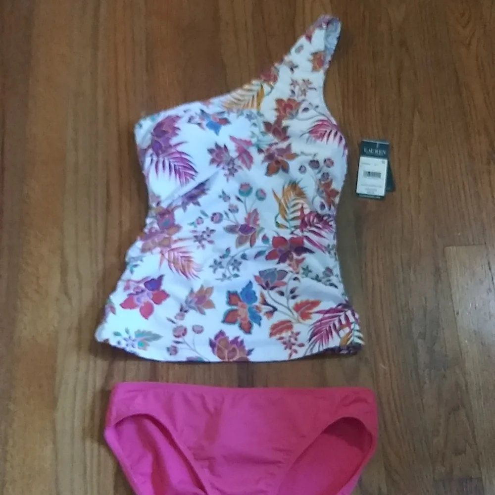 NWT.  Lauren Ralph Lauren floral one shoulder tankini.